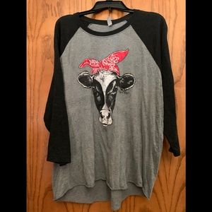 Black & Gray Baseball Shirt with Heifer/Cow